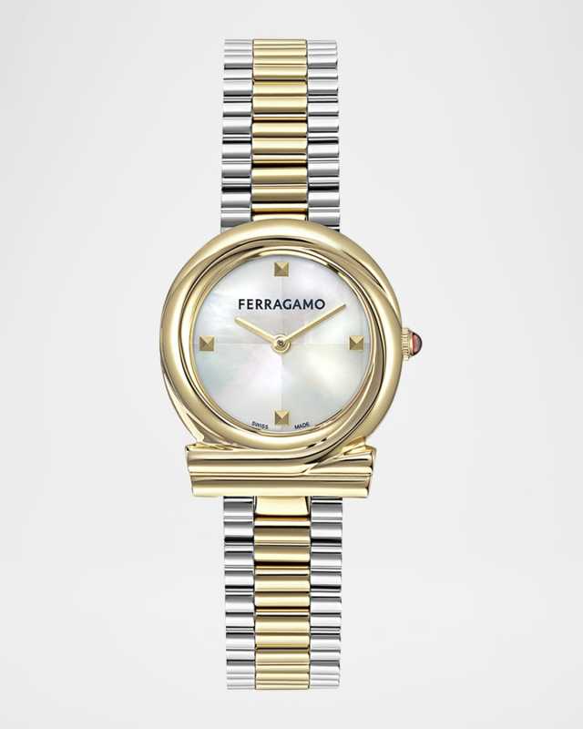 Gancini Twisted 28MM Two Tone Mother of Pearl Watch